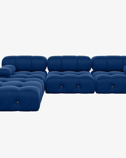 JACH 104" Modular Sectional Couch, L-Shaped Minimalist Velvet Sofas, Convertible Comfy Couch, Sectional Sofa with Reversible Chaise Ottoman for Living Room, Apartment (Blue)