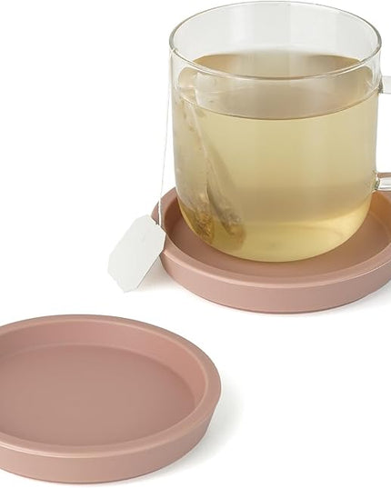 Carrotez Thick Silicone Coasters for Drinks, Round Bulky Cup Coasters for Coffee Table, Desk, Set of 2 - Pink Beige