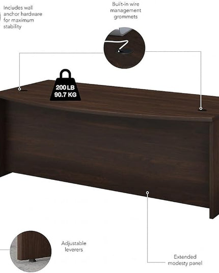 Bush Business Furniture Studio C Bow Front Desk, 72W x 36D, Black Walnut