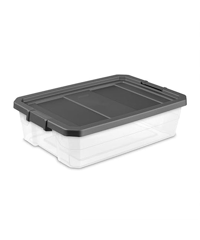 Sterilite 18-Pack Modular Stacker Box, Durable Clear Plastic Storage Bins with Latching Lids, 40 Quart - Stackable Organizing Container Boxes for Closet, Bathroom, and Office