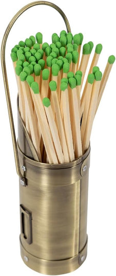 Match Stick Holder in Aged Brass | Decorative Metal Storage Bucket, Caddy, Basket for Long Matchsticks | Home Décor for Fireplace, Wood-Burning Stove, or BBQ Grill | Matches Not Included