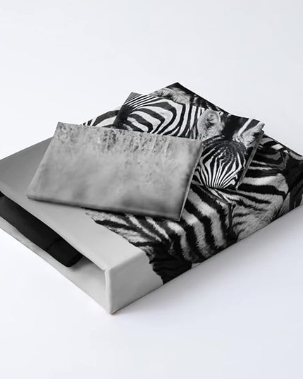 Animal Zebra Print Duvet Cover Full Size Gray Color Comforter Covers and Pillow Shams Art Deco Bedroom Bedding Set Boy Bed Set