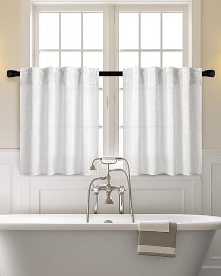 MIULEE White Curtains 36 Inch Length 2 Panels, Soft Thick Linen Textured Semi Sheer Light Filtering Kitchen Window Curtains Over Sink Small Tier for Bathroom Window Back Tab Rod Pocket