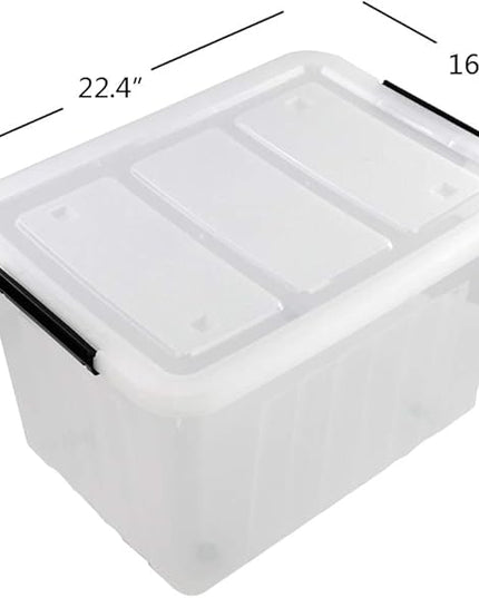 70 L Clear Plastic Large Storage Box with Wheels, Set of 4 LargeLatch Plastic Box for Storage