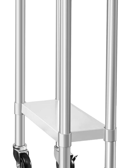 HARDURA Stainless Steel Commercial Table Prep & Work Table with Casters Heavy Duty Metal Table with Wheels NSF 430 24×12 Inches