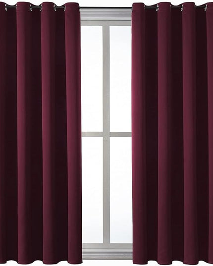 ChrisDowa Grommet Blackout Curtains for Bedroom and Living Room - 2 Panels Set Thermal Insulated Room Darkening Curtains (Burgundy Red, 52W x 45L)