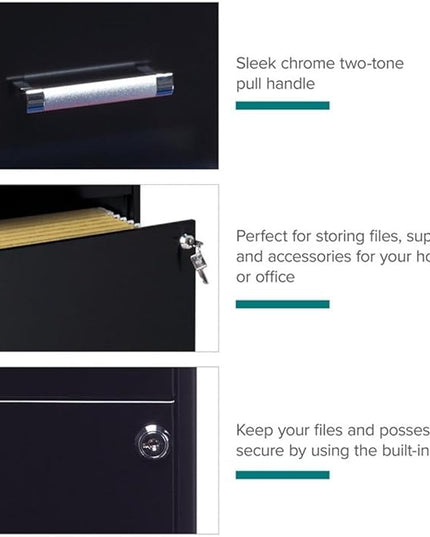 Pemberly Row 4 Drawers 46.38" Vertical Black Metal Filing Cabinet Lockable Pre-Assembled Stationary Letter Size for Home, Office