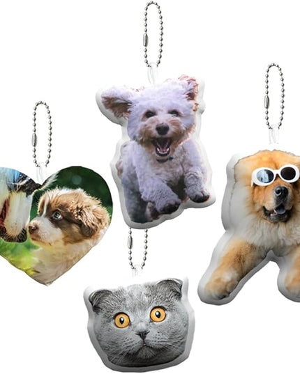 Custom Mini Pet Pillow, Personalized Photo Small Pillow, Customized Key Ring Shaped Dog Cat Face Pillow Gift, 3D Mini Pillow Keychain with Pet Picture - 3", 4", 5"