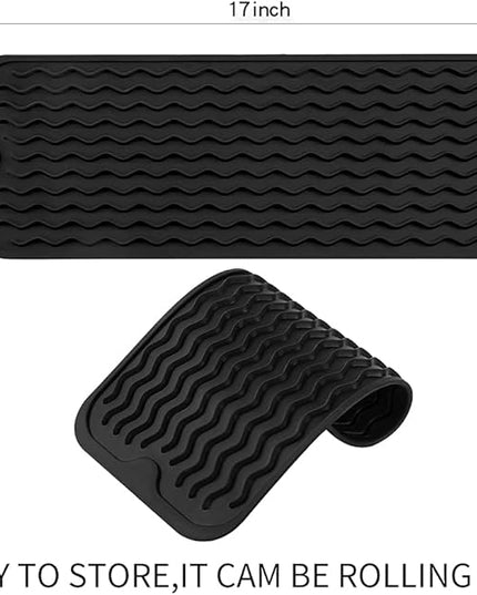 Silicone Dish Drying Mat for Multiple Usage,Easy clean,Eco-friendly,Heat-resistant Silicone Mat for Kitchen Counter,Sink,Bar,Bottle,or Cup Black M 17 inches x 6 inches