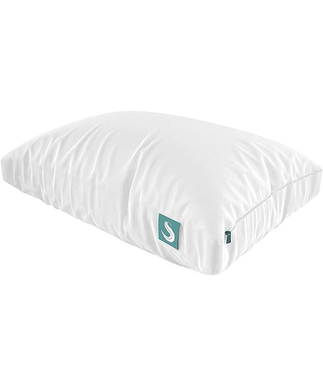 Sleepgram Cooling Bed Pillow, Bed Support Adjustable Hypoallergenic Soft Sleeping Head Rest with Removable Cover, Queen Size, White