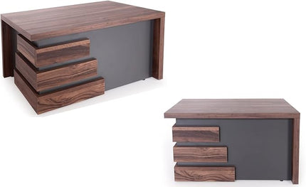 71" Wood Office Furniture Set of 3pcs | Executive Right Side L Shaped Corner Desk & File Drawers w/Telescopic Rail | Coffee Table | Storage Cabinet w/Chrome Handles | Modern Home Workstation