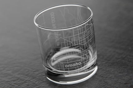 Well Told Engraved Omaha Nebraska Map Rocks Glass, Old Fashioned Whiskey Glass (11 oz, Clear) Etched Whiskey Glass, Gifts For Whiskey Lovers