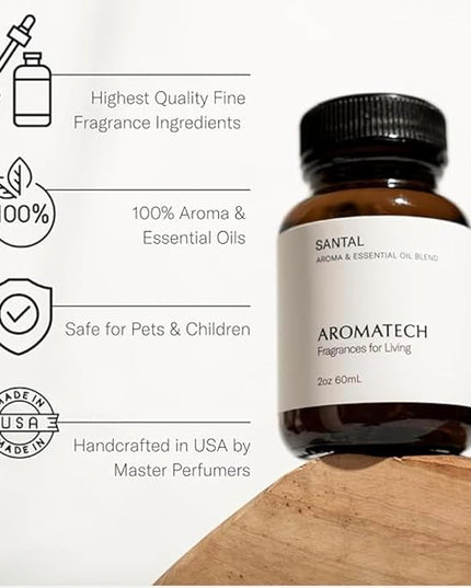 AromaTech Santal Aroma Essential Oil Blend: Luxury Hotel Inspired Aromatherapy with Amber, Vanilla, Cedar & Sandalwood for Ultrasonic Diffusers & Nebulizers - 4 fl oz, 120 mL