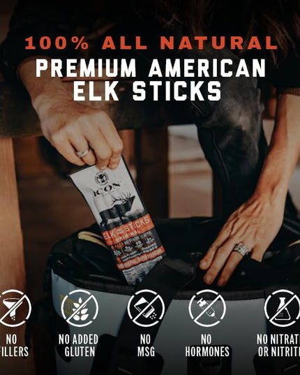 ICON Meats Elk and Pork Snack Sticks, Original, 6 Pack of High Protein Snacks, 4 Meat Sticks per Pack, Low Sugar, Gluten Free, Natural, USDA Inspected, Made in the USA, Gifts or Stocking Stuffers