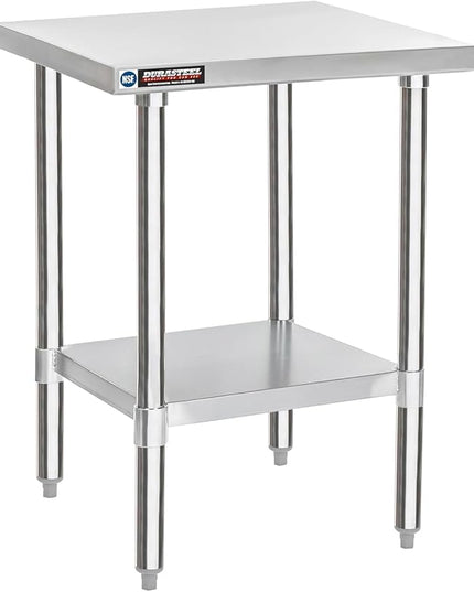 DuraSteel 24x24 Stainless Steel Work Table - NSF Commercial Prep Metal Table - Outdoor Pizza Oven Stand w/Under Shelf - Kitchen Island Laundry Utility Garage Microwave Stand Large Rolling Storage Cart