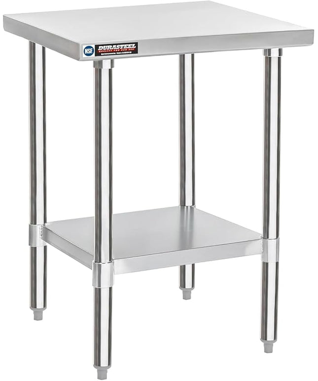 DuraSteel 24x24 Stainless Steel Work Table - NSF Commercial Prep Metal Table - Outdoor Pizza Oven Stand w/Under Shelf - Kitchen Island Laundry Utility Garage Microwave Stand Large Rolling Storage Cart