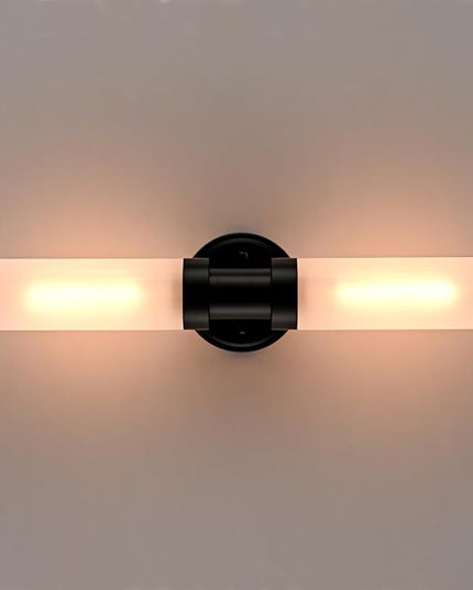 Modern Black Glass Wall Sconce 2-Light Cylinder Bathroom Wall Light Fixtures 20-Inch Frosted Glass Sconces Wall Lighting for Bedroom Living Room Hallway
