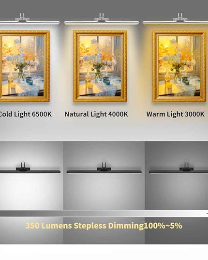 26" Wireless Picture Lights, Rechargeable Battery Art Display Light with Remote Control, Dimmable/Timer Off Dartboard Light, 3 Lighting Modes Full Metal Painting Display Lights(Black-1 Pack)