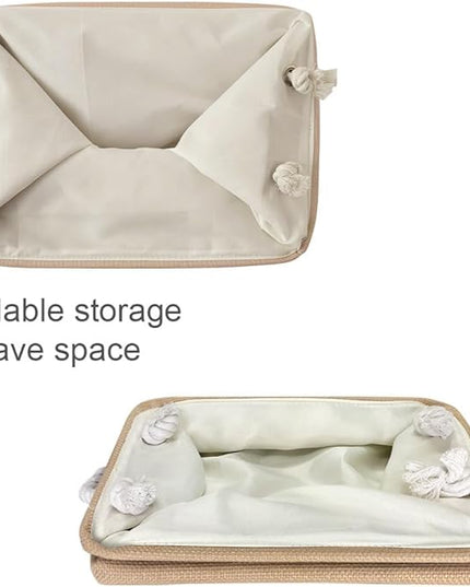TheWarmHome Storage Basket for Organizing - Small 6 Pack 11.8x7.8x5.2 inch Fabric Storage Cubes with Cotton Rope Handle, Collapsible Storage Bins Baby Storage Toy Nursery (Beige)