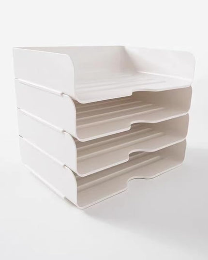4 Tier Desk Organizer, Stackable Paper Tray Organizer for Document, Letter, A4 File Paper, Desk Accessories, Notes, Pens (White, 4 Pack)