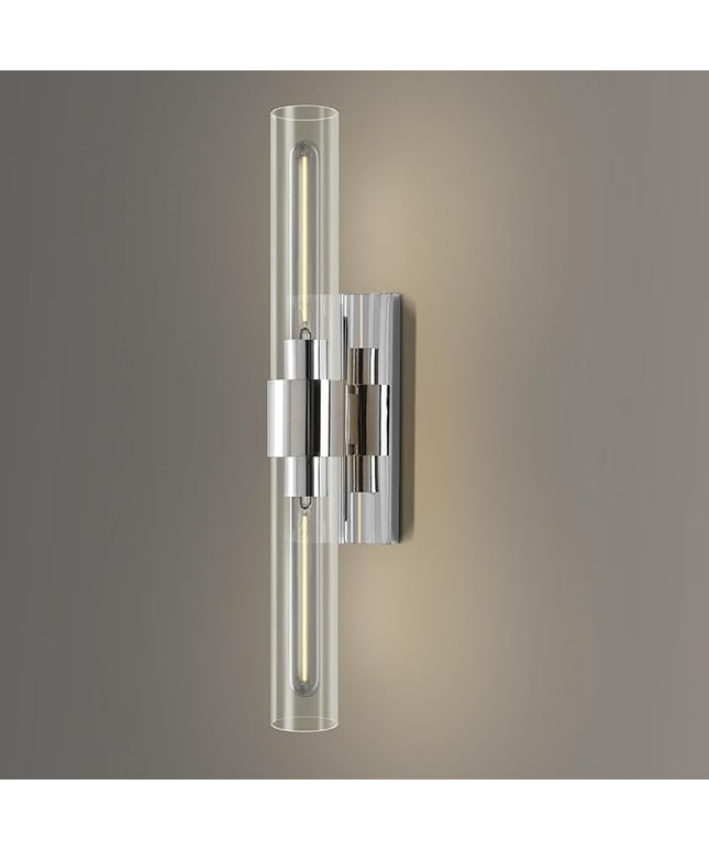 YUYI Nickel Wall Sconce Light, 22.8'' Indoor Sconces Wall Decor with Clear Glass Shade, Bathroom Vanity Wall Lights for Bathroom Living Room Bedroom Hallway Fireplace Staircase