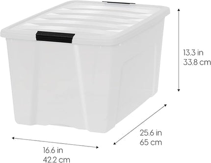 IRIS USA 72 QT Plastic Storage Box with Lid and Latches - 4 Pack - BPA-Free, Discreet Organizing Solution, Durable Nestable Stackable Containers, Secure Pull Handle - Pearl