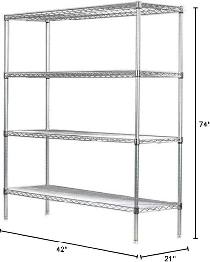 Omega 4 Tier Shelving Unit Heavy Duty NSF Wire Shelf Metal Large Storage Shelves Adjustable, Commercial Grade Steel Utility Layer Shelf Rack Storage,21L x 42W x 74H Inch Grey