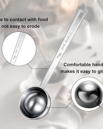Coffee Scoop, Stainless Steel Coffee Spoons Set, 1 tablespoon (15ml) and 1 tablespoons (30ml) Measuring Spoon, Tablespoon Measure Spoon for Coffee, Milk Powder, Fruit Powder, 2 Pack(Long)