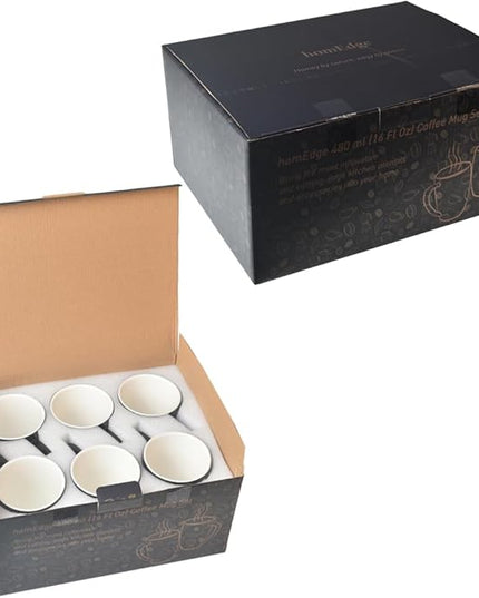 homEdge Porcelain Mug Set, 16 Ounces Cup for Tea, Latte, Mocha, Hot Chocolate, Set of 6, White