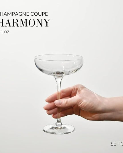 Krosno Champagne Coupes & Glasses | Set of 6 | 8.1 oz | Harmony Collection | Perfect for Home, Restaurants and Parties | Prosecco Glass | Dishwasher Safe | Lead-Free Crystal Glass
