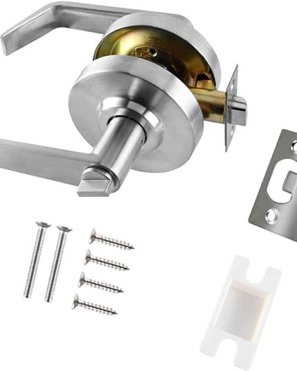 Medium/Heavy Duty Designer Commercial Lever Door Lock (Bathroom Privacy w/Indicator, Satin Chrome) Non-Handed, Grade 2 Industrial Door Handle for Restroom Doors