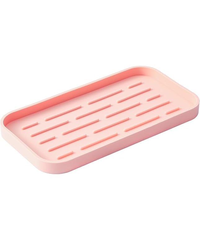 Silicone Kitchen Sink Organizer Tray for Multiple Usage,Easy Clean,Eco-Friendly Sponges Holder for Kitchen Bathroom Counter or Sink,Dish Soap Dispenser,Scrubber,Bottle,Cup Pink 10”x 5.3”