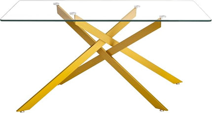 Rectangle Glass Dining Table Set for 4, 60'' Kitchen Table and Chairs Set, 5PCS Modern Dining Room Table Set with 4 Velvet Dining Chair for Home