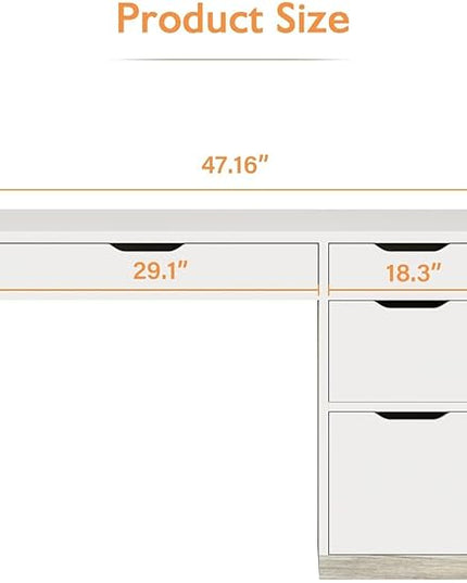White Desk with Drawers, 48 Inch Small Computer Desk with 4 Storage Drawers for Small Space, Home Office Desk for Bedroom with Storage File Cabinet