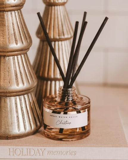 Sweet Water Decor Christmas Reed Diffuser Set - Fresh Cut Trees, Orange, and Cloves Holiday Scent for Home with Long Lasting Fragrance - Non-Toxic Oil Reed Diffuser Made in The USA