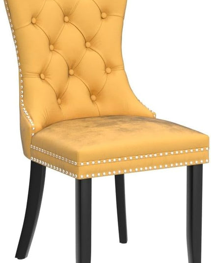 SoarFlash Velvet Dining Chairs Set of 6, Tall Back Side Chair, Modern Upholstered High-end Tufted Side Chair with Button Back Ring, Solid Wood Legs (Gold)