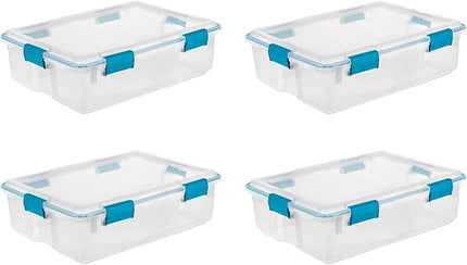 Sterilite 4-Pack Gasket Box, Weather-Resistant Storage Bins with Latching Lids, 37 Quart - Heavy-Duty Organizing Containers for Closet, Bathroom, and Office