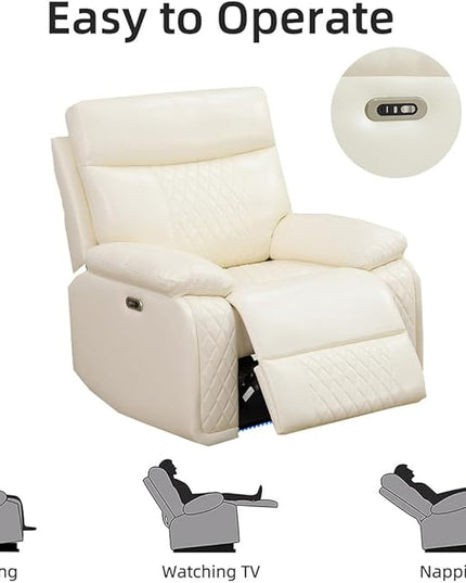 Power Recliner Chair Set, Leather Reclining Sectional Couch with Adjustable Angle, Living Room Furniture Sets, Modern Reclining Single Chair with Comfy Armrests for RV, Vanilla White