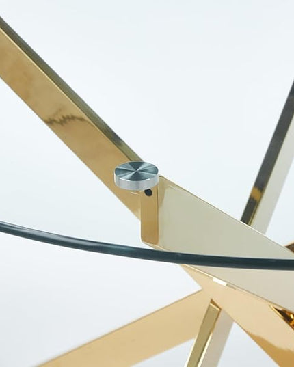 HomVent Round Glass Dining Table Set for 4, 5-Piece Modern Kitchen Table Set with 4 PU Upholstered Chair for Kitchen Dining Room, Glass Dining Room Table Set