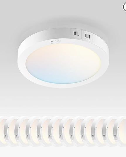 ASD LED 7" Round Flush Mount Ceiling Light Fixture, Low Profile Surface Lighting | 5CCT, Motion Sensored, Ultra-Thin, ETL Listed | 15W 900LM 2700-6000K 120V | Kitchen, Hallway Lamp | White, 12 Pack