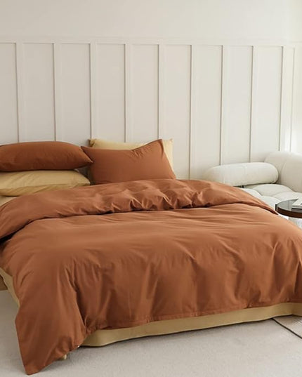 CLOTHKNOW Pumpkin King Size Comforter Set 3Pcs Brown Rust Bedding Comforter Sets Soft Caramel Comforter Burnt Orange Comforters with 2 x Pillowcases