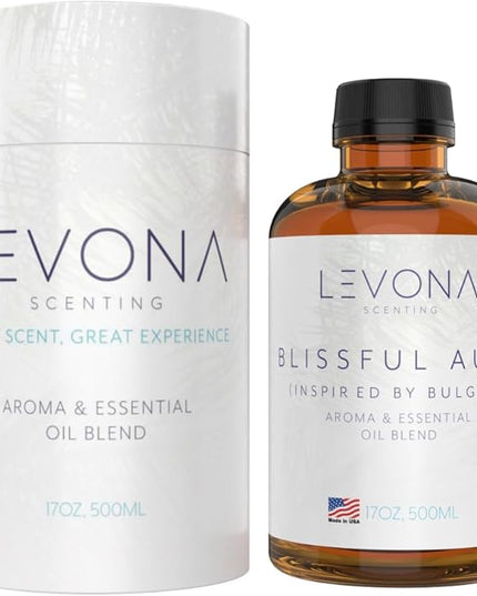 Levona Scent Essential Oil - Fresh Aroma for Home, Office, Hotel & Spa, Perfect in Humidifiers and Diffusers, Luxury Fragrance, With Roses, Geranium, Zesty Lemon Notes - 500ml/ 17 fl oz, Blissful Aura