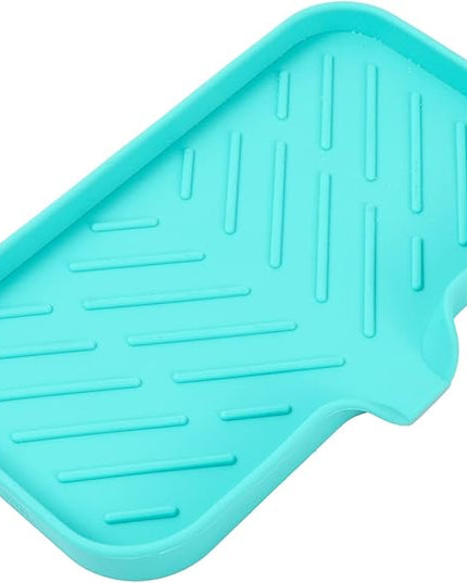 Silicone Bathroom Soap Dishes with Drain Spout-Bathroom and Kitchen Sink Organizer,Sponge Holder,Dish Soap Tray,Perfect for Dispenser,Scrubber,Bottle,Cup on Sink or Counter-Mint 9.6"×5.3"