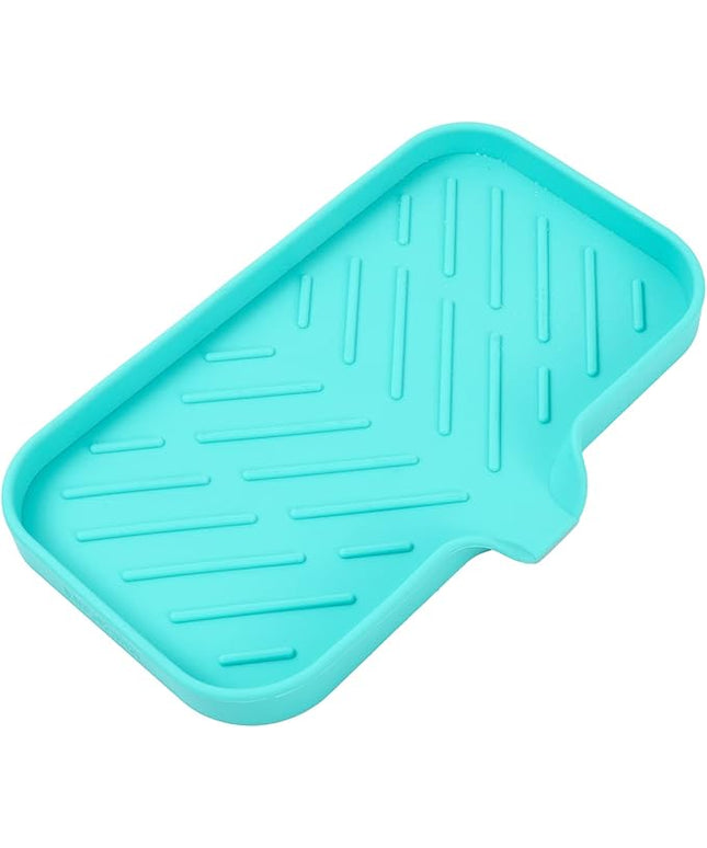 Silicone Bathroom Soap Dishes with Drain Spout-Bathroom and Kitchen Sink Organizer,Sponge Holder,Dish Soap Tray,Perfect for Dispenser,Scrubber,Bottle,Cup on Sink or Counter-Mint 9.6"×5.3"