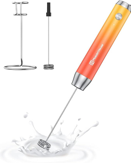 Maestri House Rechargeable Milk Frother with Stand, LunaFro Handheld Electric Foam Maker Waterproof Detachable Stainless Steel Whisk Drink Mixer Foamer for Lattes, Cappuccino