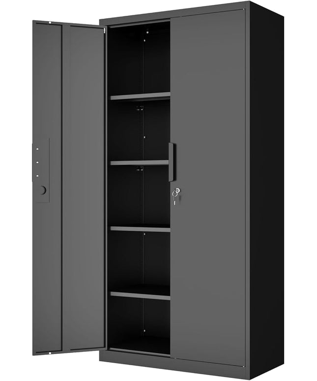 Metal Garage Storage Cabinet with Lock, 71" Tall Steel Storage Locker with 4 Adjustable Shelves, Heavy Duty Metal Cabinet for Garage, Office, Home, 31.5”W × 16.5”D, Black