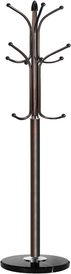 Kertnic Metal Coat Rack Stand with Natural Marble Base, Free Standing Hall Tree with 12 Hooks for Hanging Scarf, Bag, Jacket, Home Entry-way Hat Hanger Organizer (Bronze)