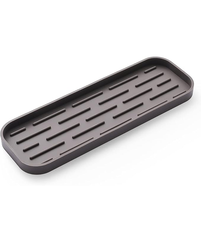 Silicone Kitchen Sink Organizer Tray for Multiple Usage,Eco-Friendly Sponges Holder for Kitchen Bathroom Counter or Sink,Dish Soap Dispenser,Scrubber,Bottle,Cup (Coffee, 12"×4")