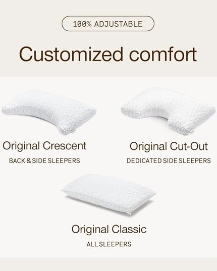 Coop Home Goods Original Crescent Adjustable Pillow, King Bed Pillows for Shoulder, Neck & Head Support, Crescent Foam Pillows - Medium Firm for Back & Side Sleeper, CertiPUR-US/GREENGUARD Gold