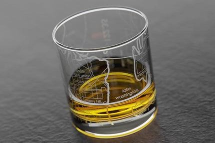 Well Told Engraved Seattle Washington Map Rocks Glass, Old Fashioned Whiskey Glass (11 oz, Clear) Etched Whiskey Glass, Gifts For Whiskey Lovers